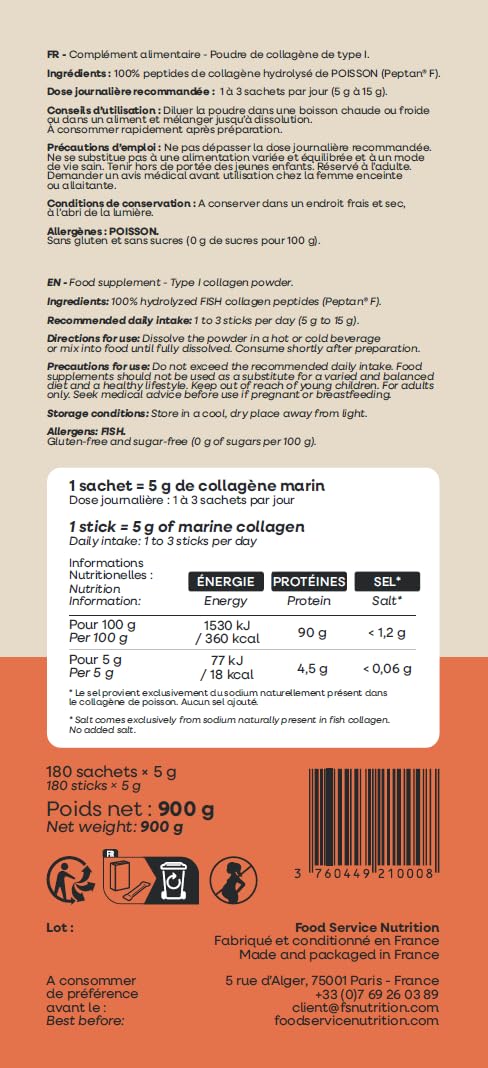 Collagène Marin Peptan® Peptides Hydrolysés 180 Sticks de 5 g poudre