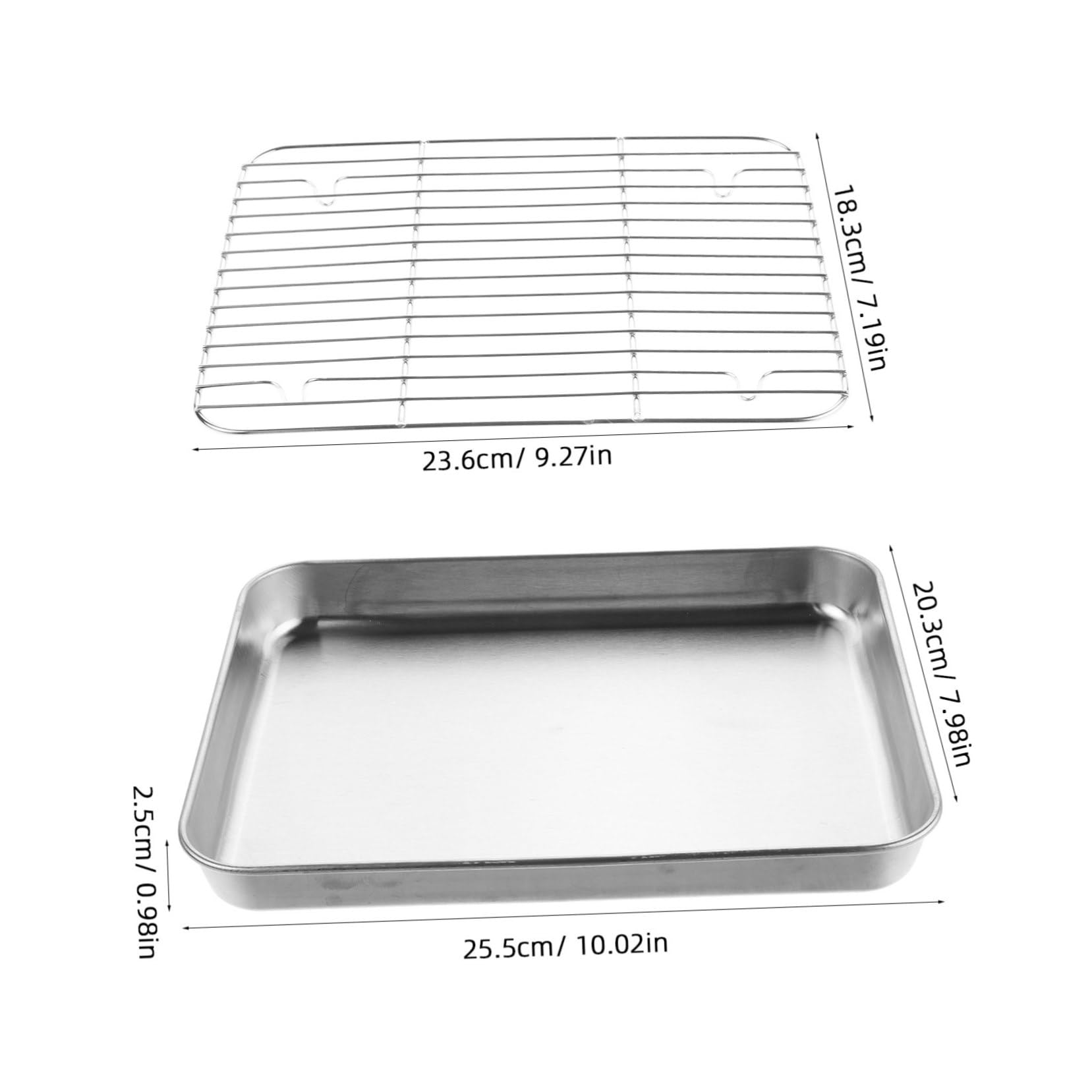 OUNONA Set of 2 Stainless Steel Baking Pan Wire Racks Non-stick Baking Sheet Cooling Rack Oil Draining Tray French Fries Serving Plate