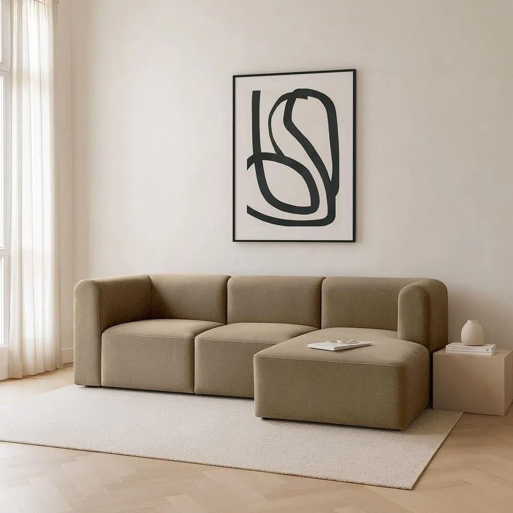 كنبة زاوية على شكل حرف إل بتصميم عصري - اللون بنى فاتح - مقاس 280 / 150 × 93 × 78 سم