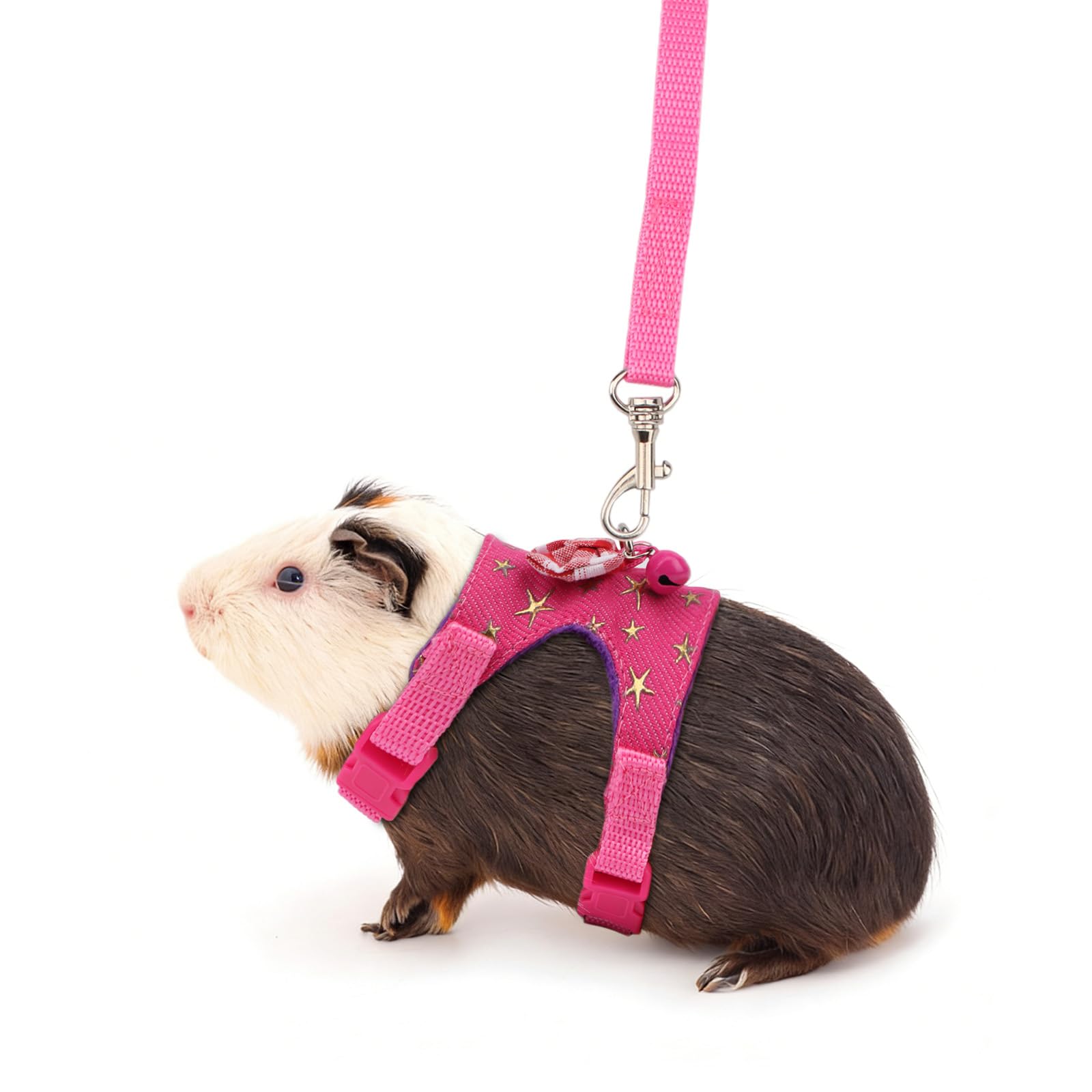 Small Animal Harness Vest and Leash Set Soft Mesh Small Pet Harness Hamster Rabbit Chest Back Outdoor Leash Traction Rope for Rabbit Ferret Guinea Pig Kitten Clothes Accessory (S, Pink Star)