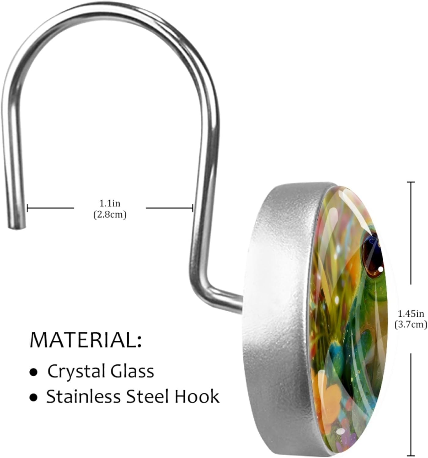 12 Packs Frog and Wildflowers Shower Curtain Hooks, Stainless Steel Glass Shower Curtain Rings for Bathroom Decor, Metal Rustproof Curtain Rod Hooks