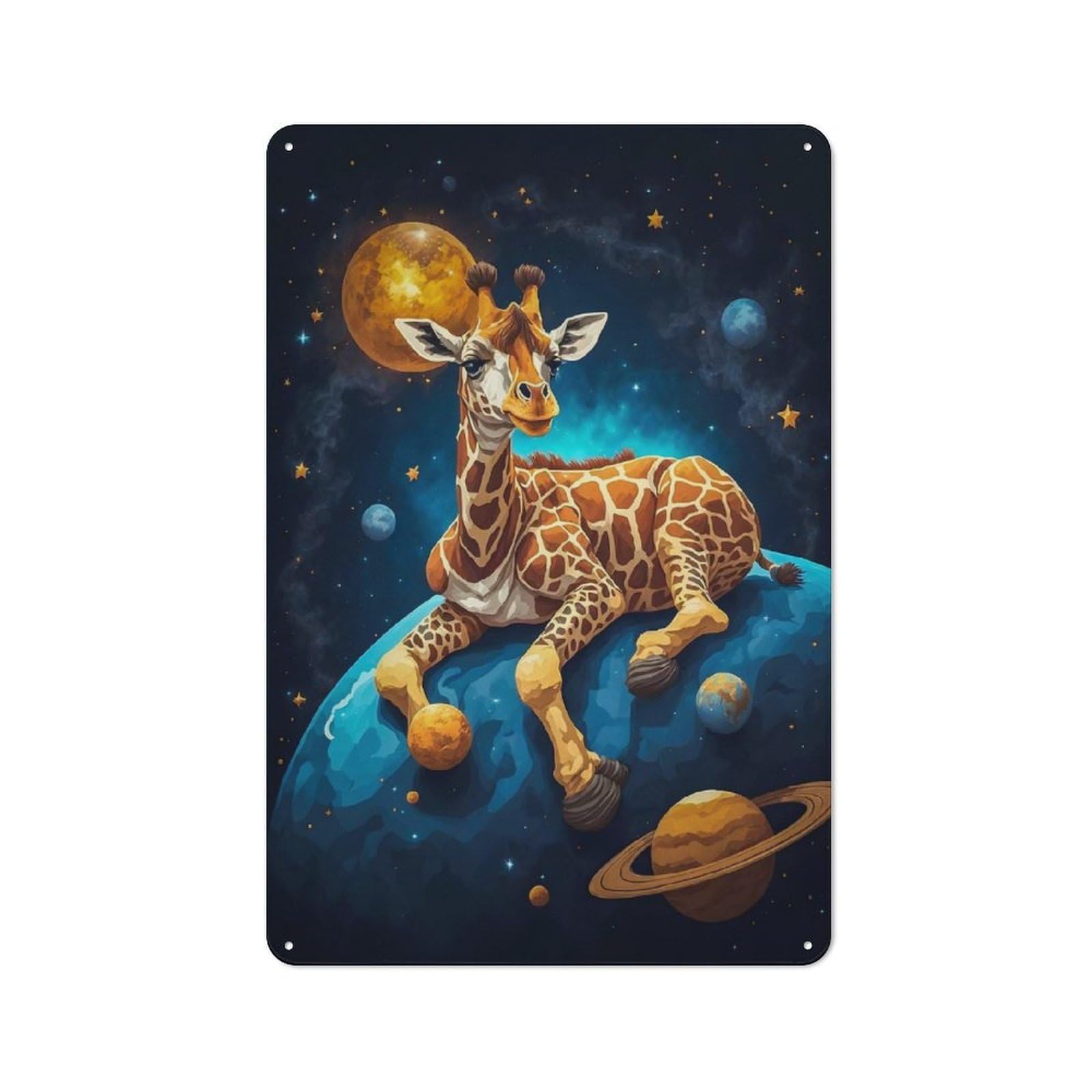 Junmoney Baby Giraffe Lying Space Metal Wall Sign 30X20cm Featuring For Hallway Wall, Suited To Wall Display Collectors