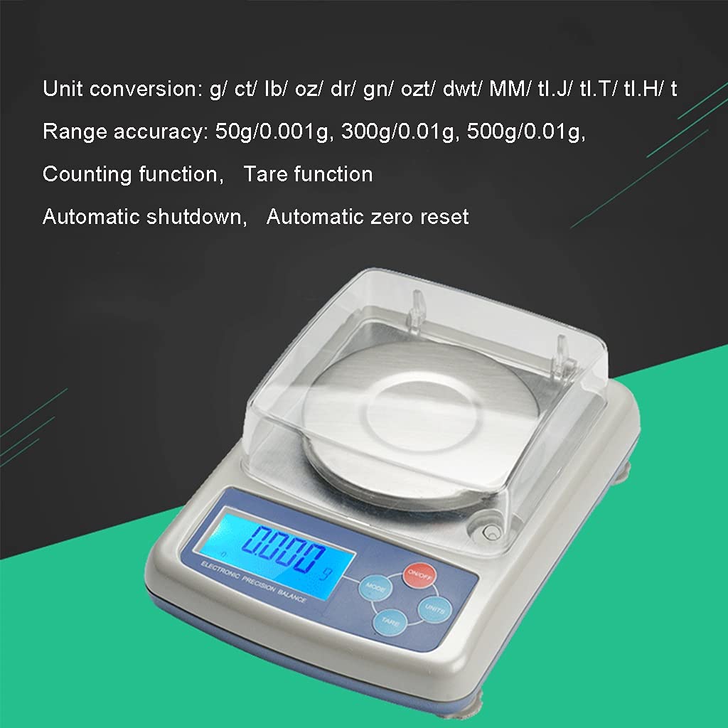 Bilancia Digitale Portatile Ad Alta Precisione con Paravento Bilancia Analitica Bilancia da Laboratorio Bilancia da Cucina per Gioielli Peso di Calibrazione,300G/0.01G