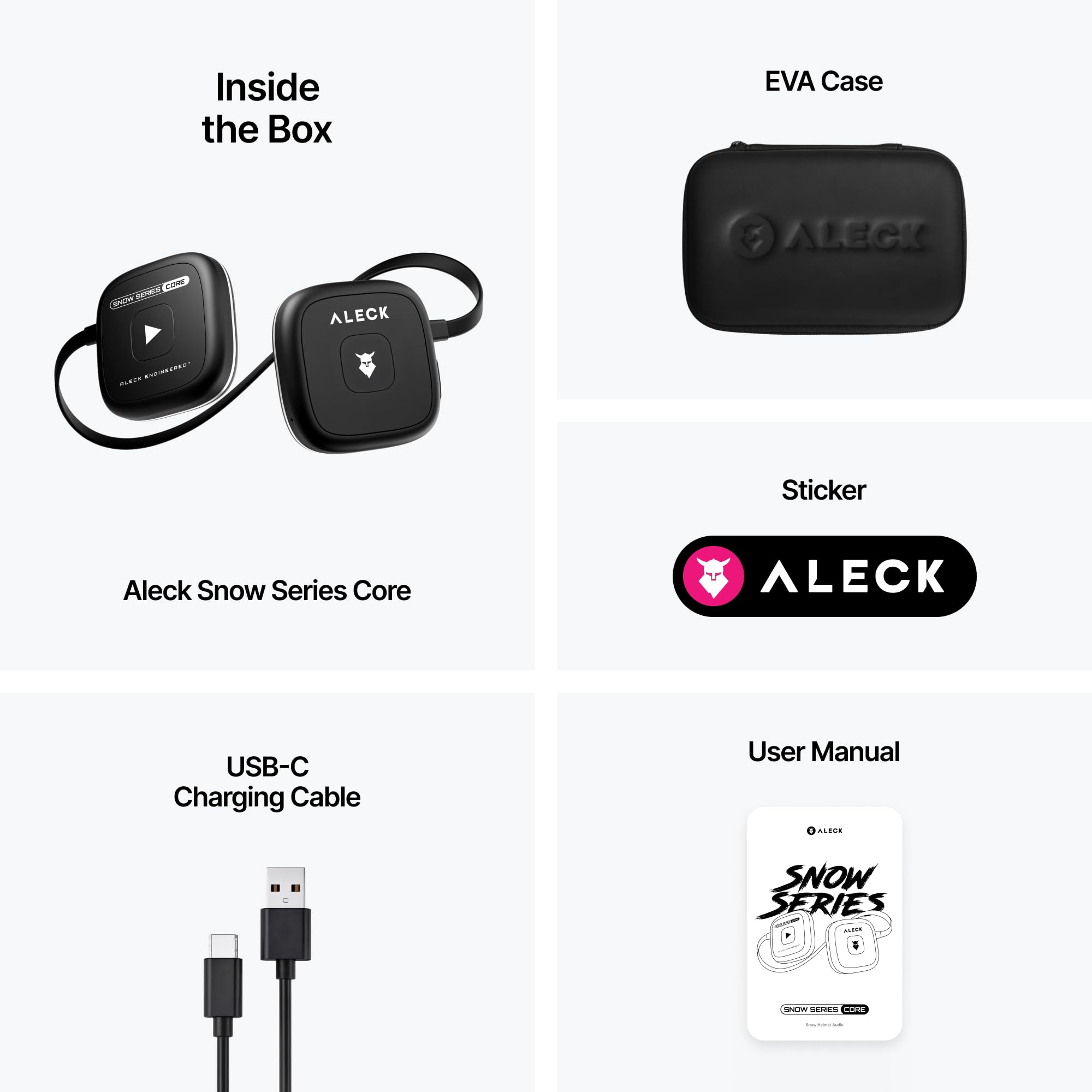 ALECK Snow Series Core Universal Wireless Bluetooth Helm Lautsprecher Kopfhörer für Ski und Snowboard Audio Ready Helme, Handschuhfreundliche Steuerung, Mikrofon Headset für Freisprechanrufe