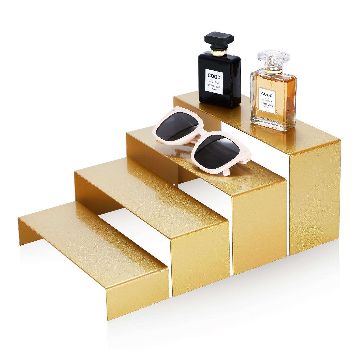 DI QIU REN Gold Perfume Display Stand, 4 Sizes Metal Display Risers, Gold Countertop Display Holders for Purse Jewelry Handbag,Desserts Display Holder