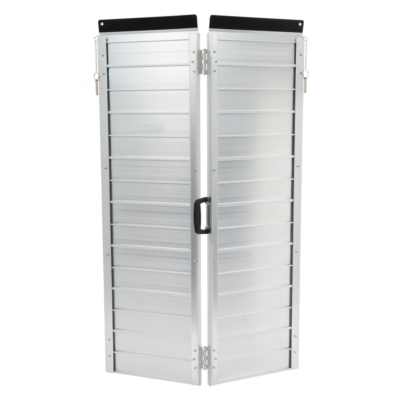 Rampa plegable para silla de ruedas, rampa portátil de aluminio con rieles laterales y carga máxima de 272 kg para escaleras, escaleras, puertas, ruedas de movilidad 72 x 122 cm