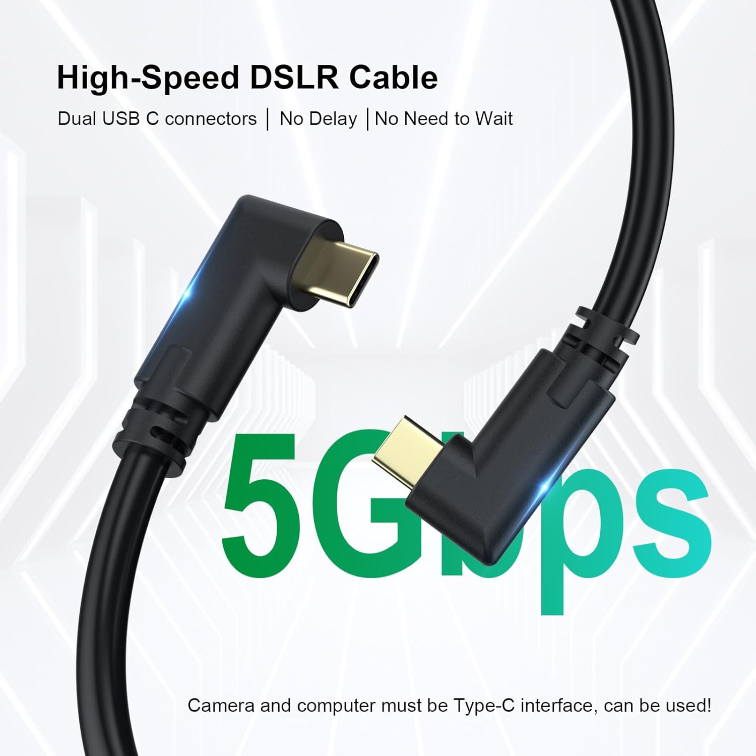 COOYA Camera Tethering Cable USB C 90° Right Angle 5Gbps Fast Transfer & Connection Between Camera and Computer+Cable Lock Clamp for Sony A7 IV/III/A7R IV/A7C2, Canon R10 R8 R6 Nikon Z9 Z8 Z7, 16.4 ft