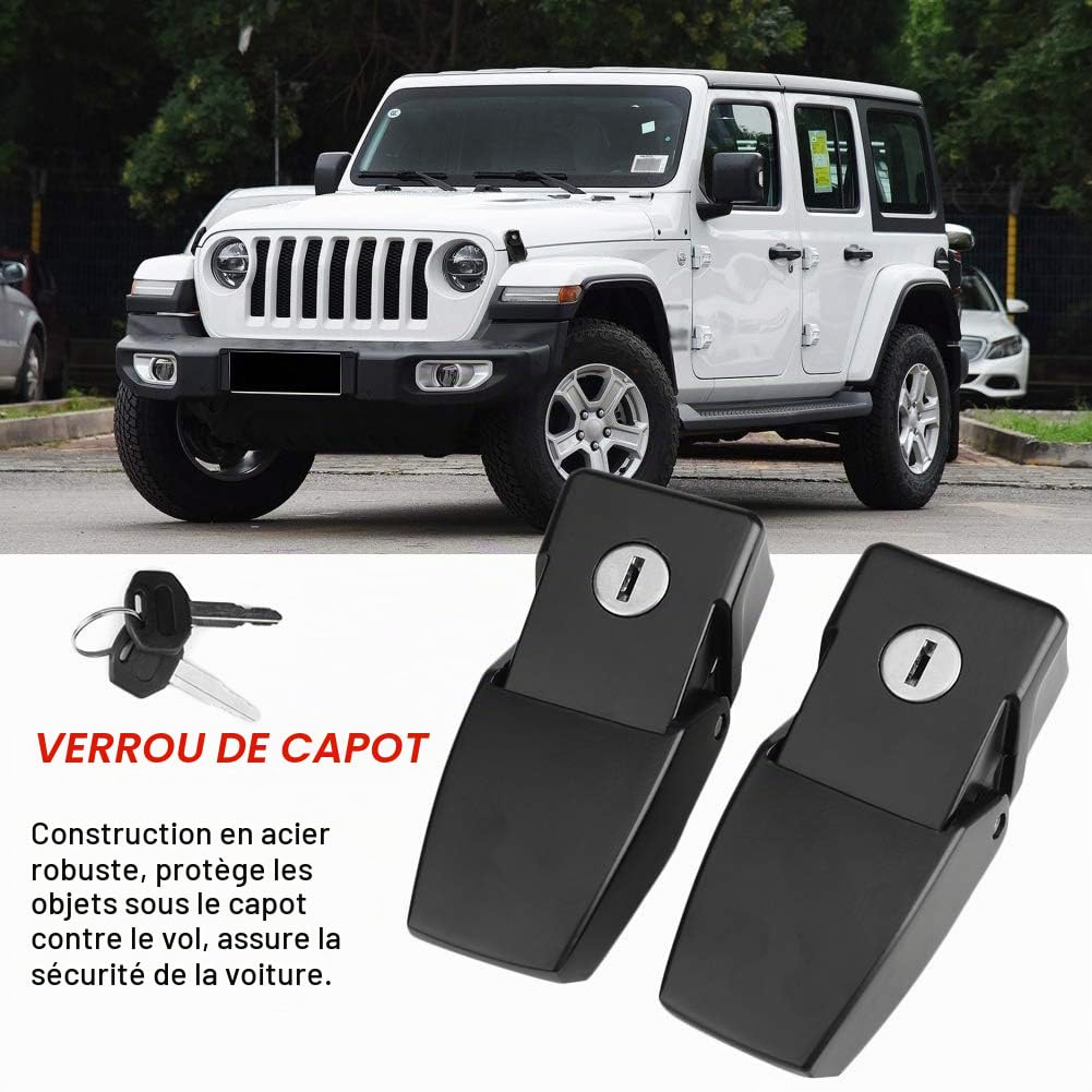 Clé de Verrouillage de Capot, Kit de Verrouillage de Capot de Voiture Antivol avec Clés pour Jeep Wrangler JK Unlimited 07 17