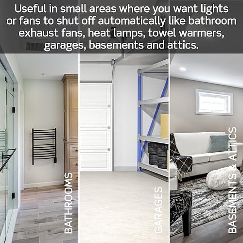 Miniatura 5 de Interruptor temporizador de cuenta regresiva para ventilador de baño y luces domésticas, 5-10-15-30 minutos, no requiere neutral, un solo polo, 15A,