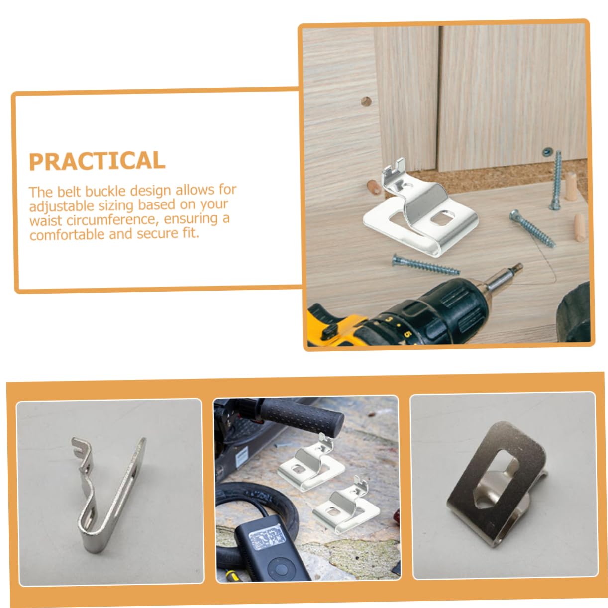 NUOBESTY 3 Set Fibbia Della Vita Utensile Cintura Porta Trapano Cintura Di Lavoro Cintura Per Utensili Pesanti Gancio Per Clip Da Cintura Ganci in Acciaio Inossidabile Argento 8 Pezzi*3