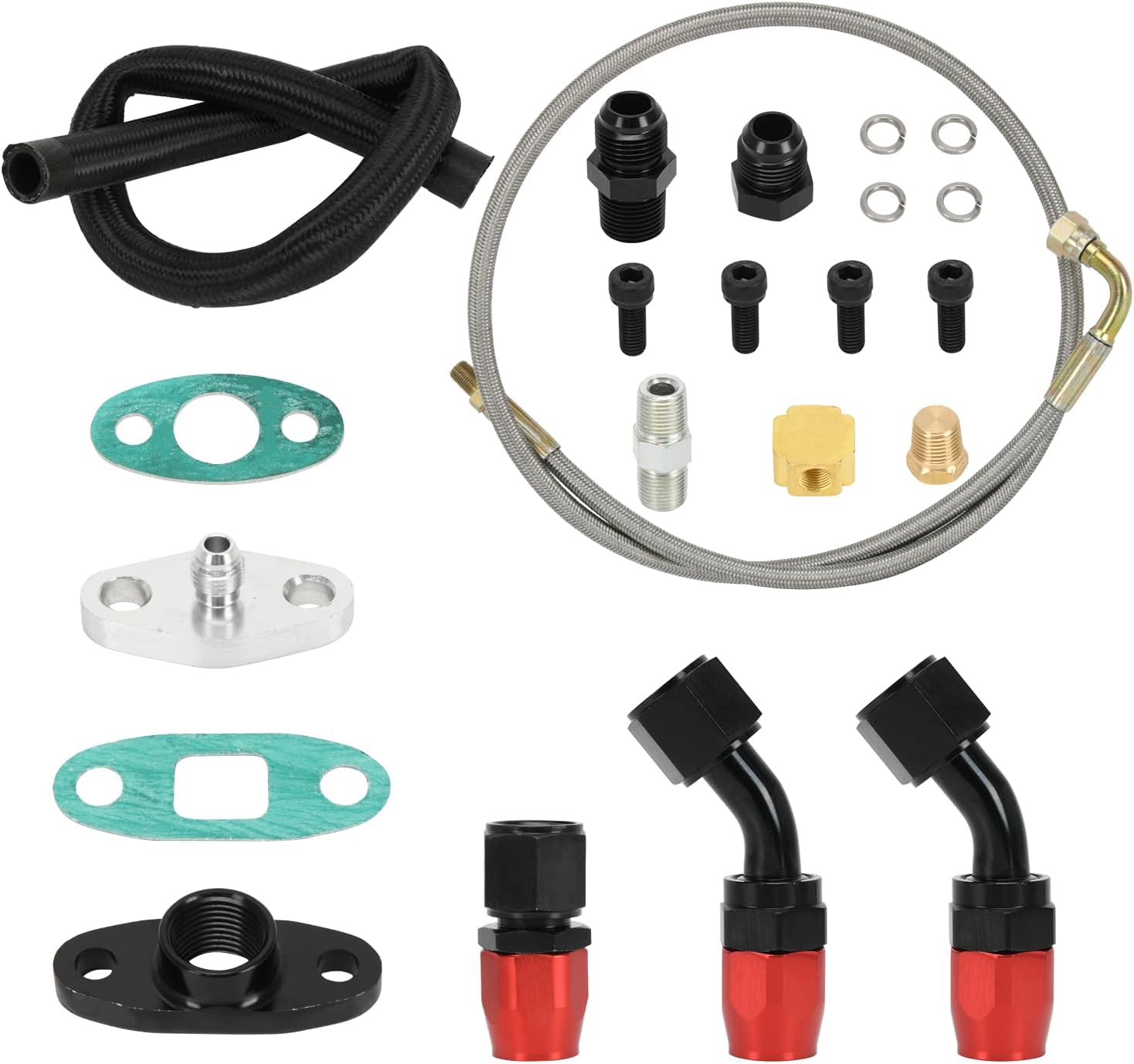 Turbocharger Oil Feed & Drain Return Line Kit for Most Oil Cool Turbo T3 T4 GT32 GT40 GT4088R GT4049R GT42R/RS GT4294R T66 T70