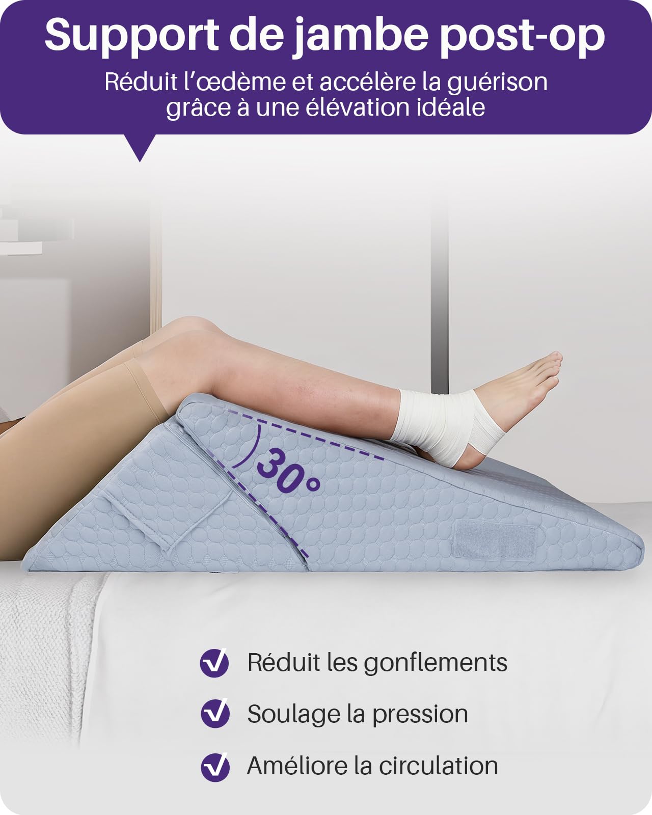Kekoy Rehausseur Matelas Adulte Réglable – Idéal Contre l’Apnée, Reflux Acide, Douleurs Dorsales, Ronflements | Oreiller Anti-Reflux en Mousse à Mémoire, Housse Amovible, Poignée (Gris)