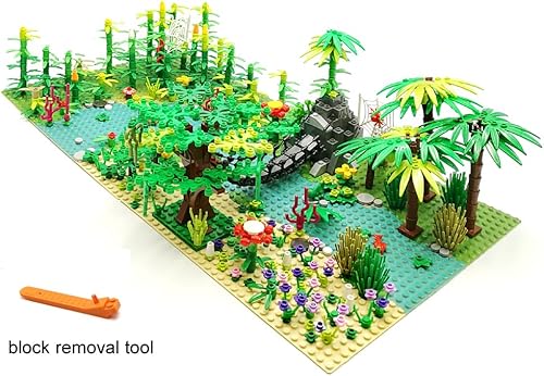 Miniatura 6 de ZHX Rainforest Jungle Bridge - Juguetes de bloques de construcción con 2 placas base (10 x 10 pulgadas cada uno) ladrillos de jardín, accesorios de