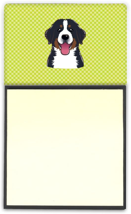 Caroline's Treasures Checkerboard Lime Green Bernese Mountain Dog Refillable Sticky Note Holder or Postit Note Dispenser, 3.25 by 5.5", Multicolor