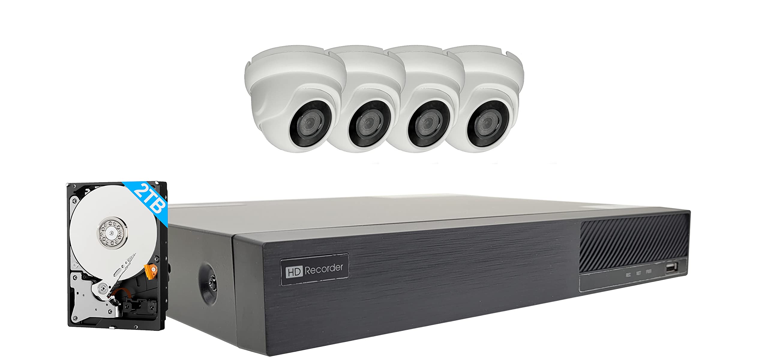 ACELEVEL4K Security Camera System w/ 4K 4CH PoE NVR, (4) 5MP IP PoE Camera, 2.8mm Lens, 2TB HDD Pre-Installed (4CH NVR + 4 Turrets w/ 2TB HDD)