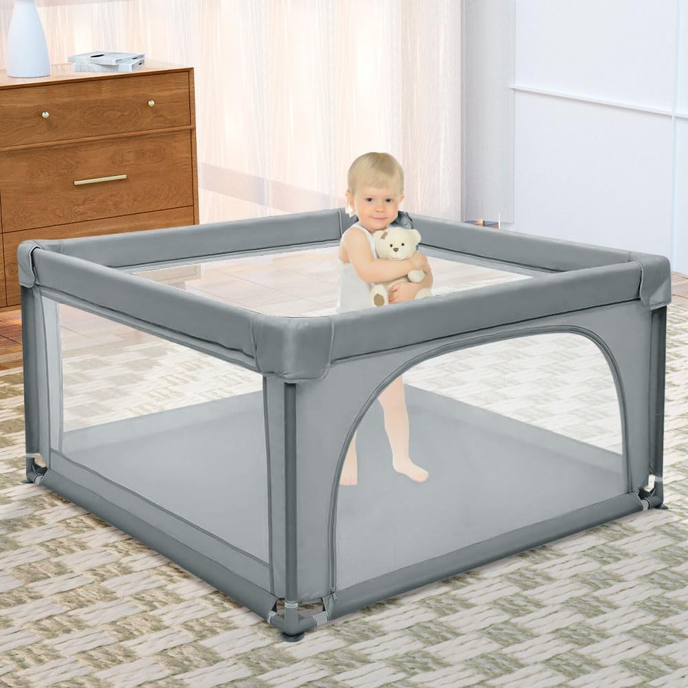 Playpen Plegable para Bebés y Niños - Gran Patio de Juego con Puerta, Portátil para Interior y Exterior - 120*120*66 cm - Gris Oscuro