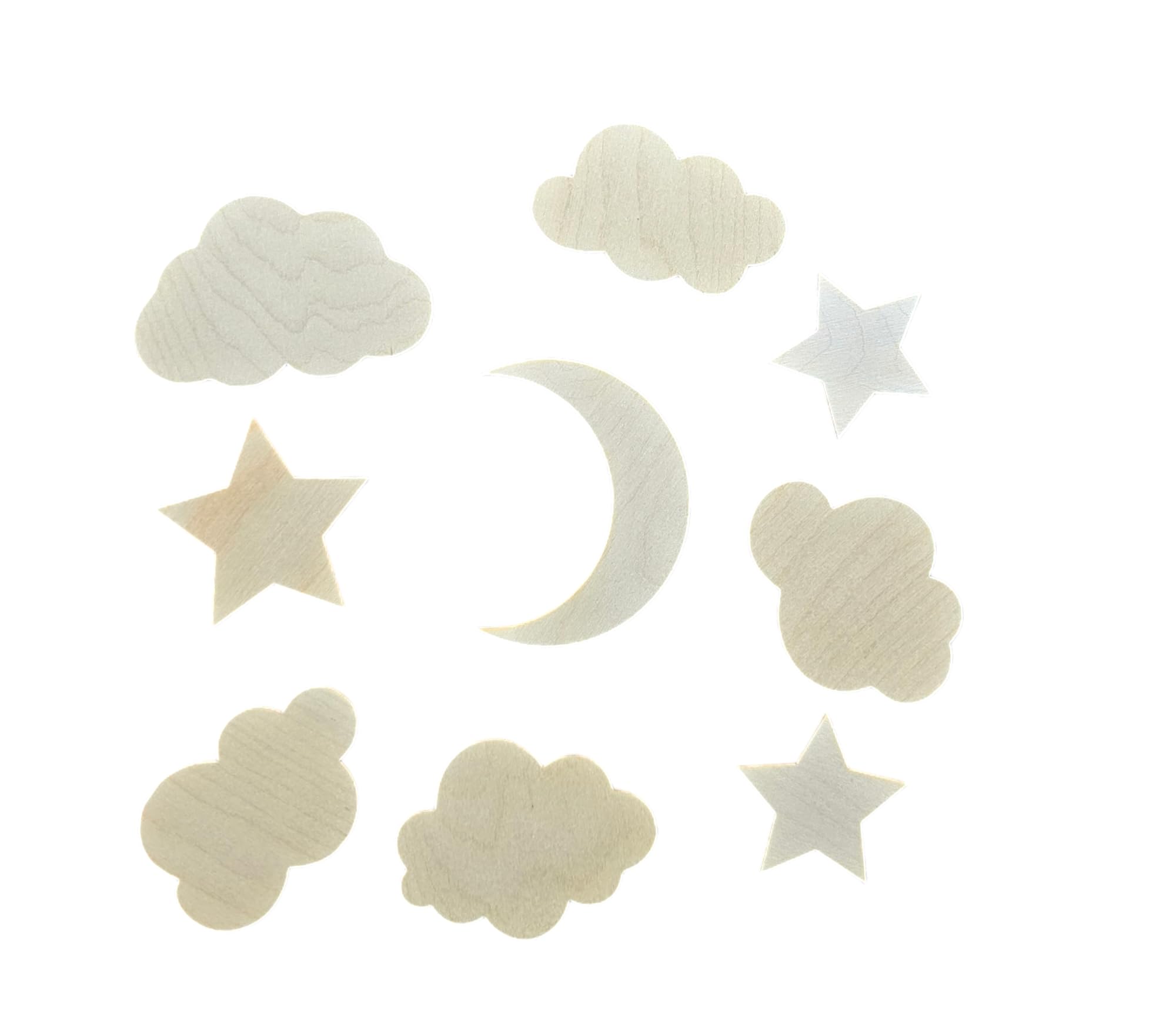 Generisch Decoración de Pared de Madera para Habitación Infantil - Luna, Estrellas, Nubes - Juego de Decoración Hecho a Mano - Juguete y Adorno para Cielo