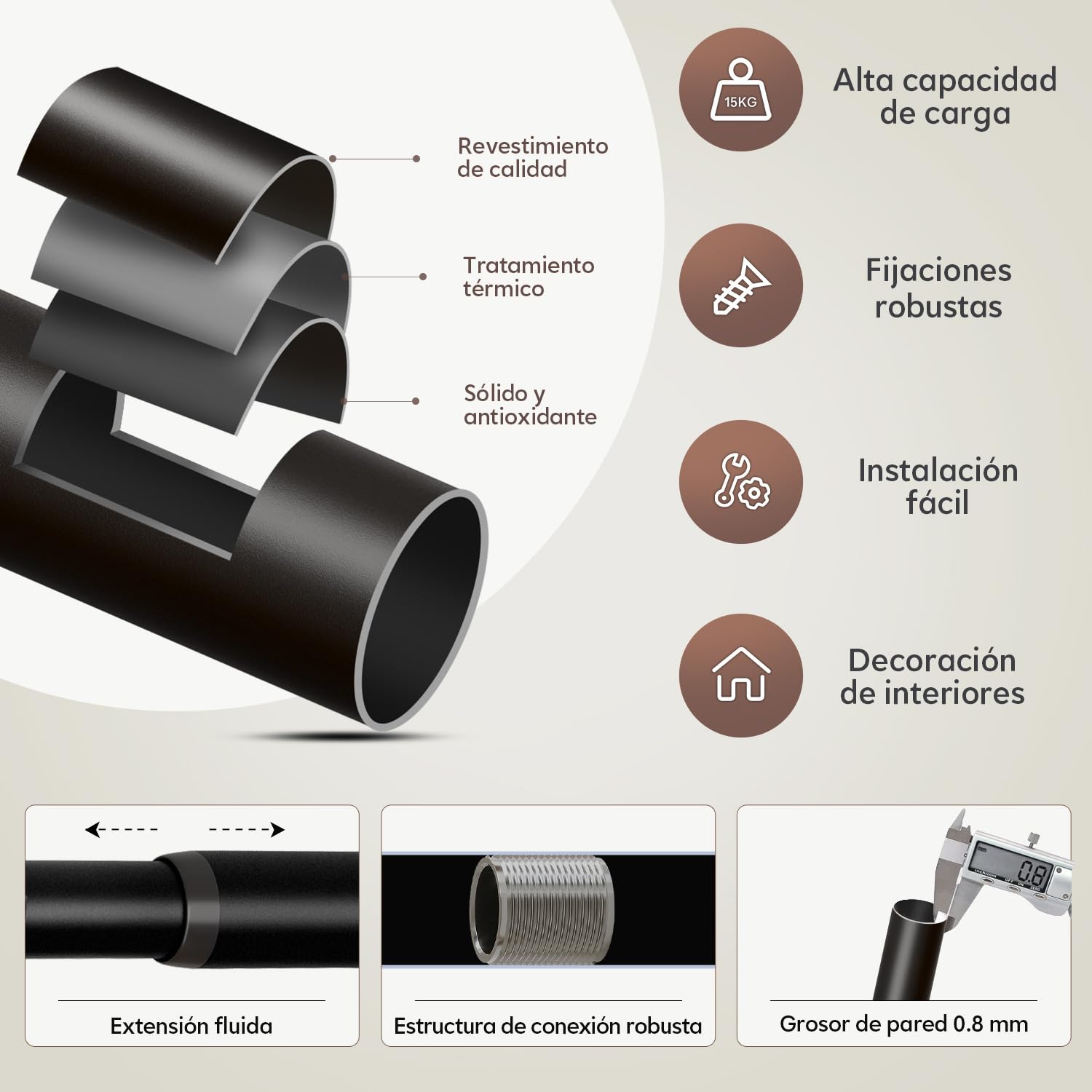 Barra Cortinas Extensible Negra 80-365 cm,Metal Reforzado | DiáMetro 25 Mm, InstalacióN Mural,Apta Para SalóN, Dormitorio, Cocina Y Todas Las Ventanas, InstalacióN Sencilla