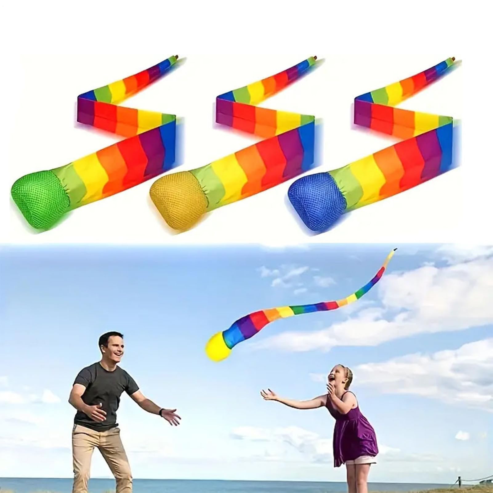 Générique Ballon De Lancer Et Rattrapage,Balles d'Entraînement avec Queue Arc-en-| Jeu de Lancer et Attraper pour et Adultes en Intérieur et Extérieur pour Parc, École, Plage et Jardin