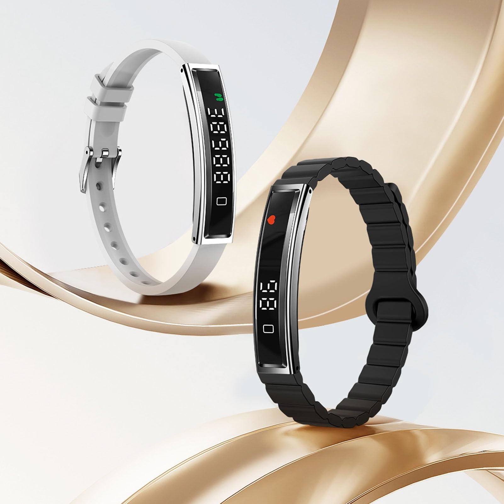 Pulsera Inteligente Rastreador de Ejercicios Rastreador de Actividad de Salud Contador de Pasos con Toma de Fotos remota Diseño de impermeabilización Accesorio magnético pa (Plata)