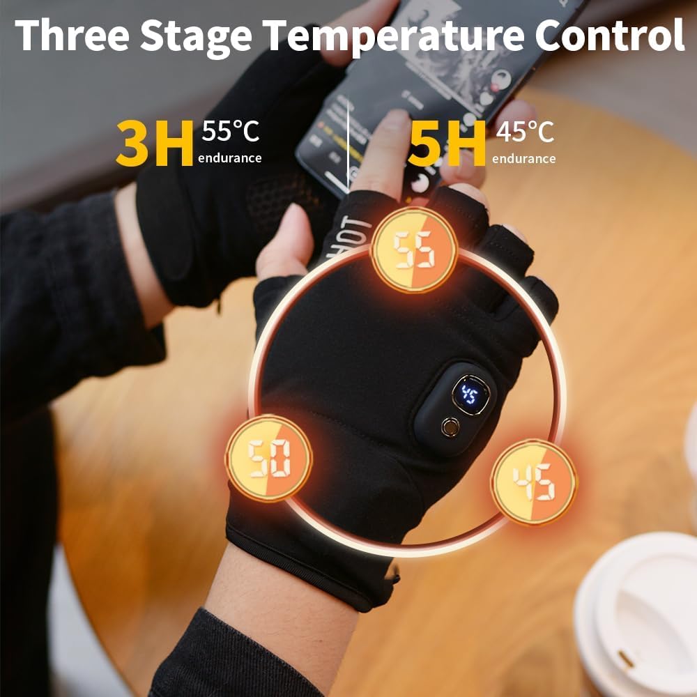OBEST Guanti Riscaldabili Invernali per Uomo/Donna,Guanti Mezze Dita Riscaldati 3 Livello,Ricarica USB, Riscaldamento Continuo per 4 Ore,Impermeabili,Idea per Corsa, Ciclismo, Arrampicata, Lavoro,Sci