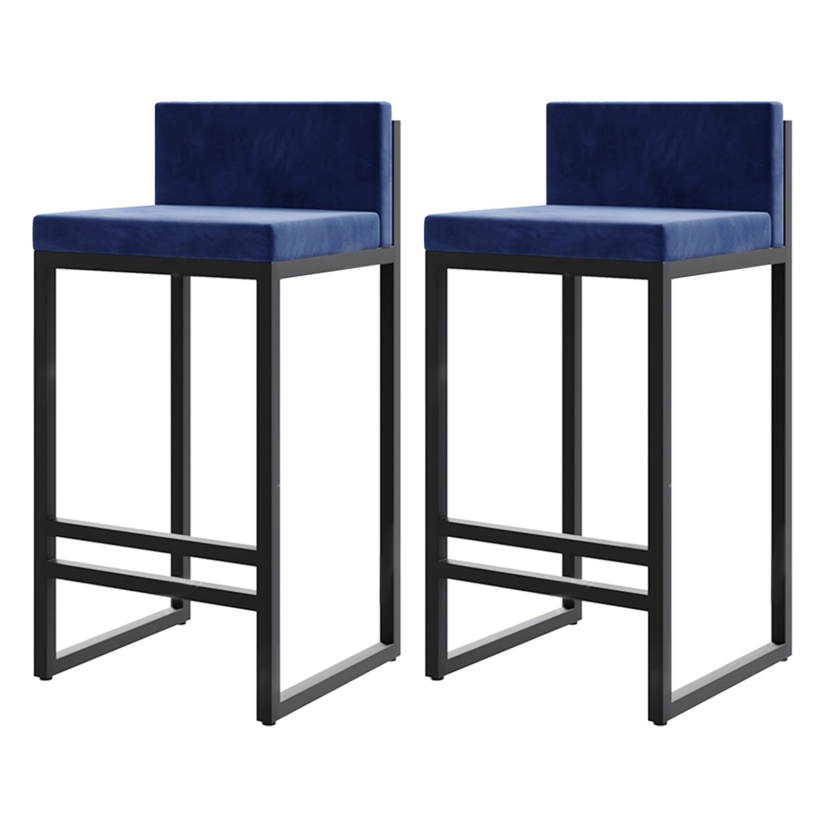 Ensemble de 2 tabourets de Bar en Velours Bleu, Hauteur comptoir 55 cm, chaises Modernes rembourrées avec Dossier, tabourets élégants pour îlot de Cuisine, Salle à Manger et Bar à Domicile