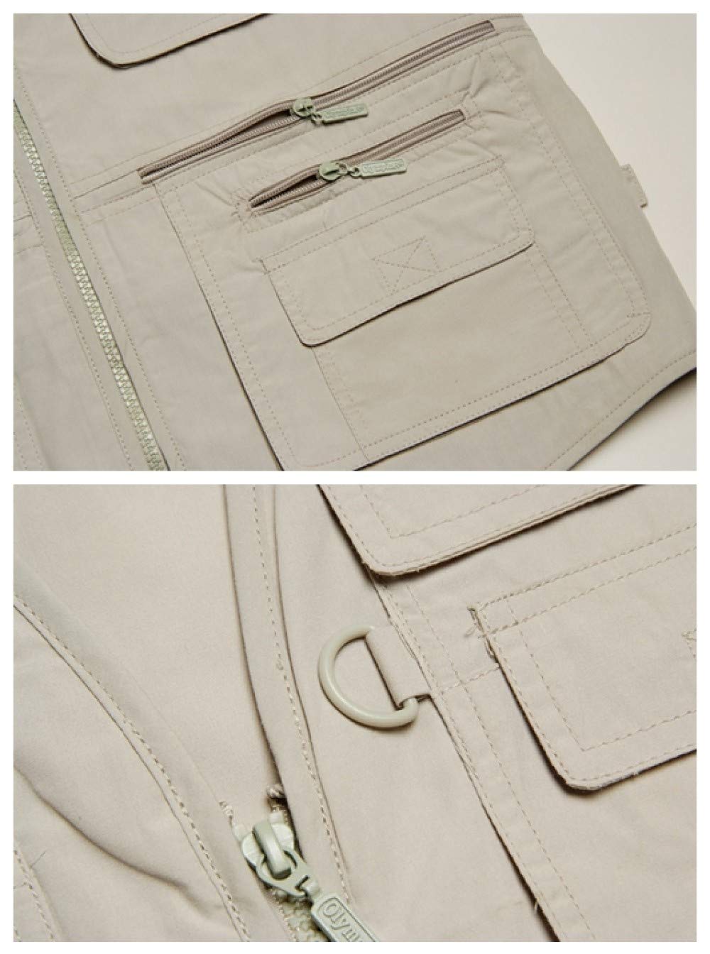 Gilet De Pêche pour Hommes,Casual Outdoor Loose Cotton Beige Fishing Vest avec Multi-Poches, Hommes sans Manches Photographie Camping Mountaineer Chasse Randonnée Gilet Vestes Camera Gilets