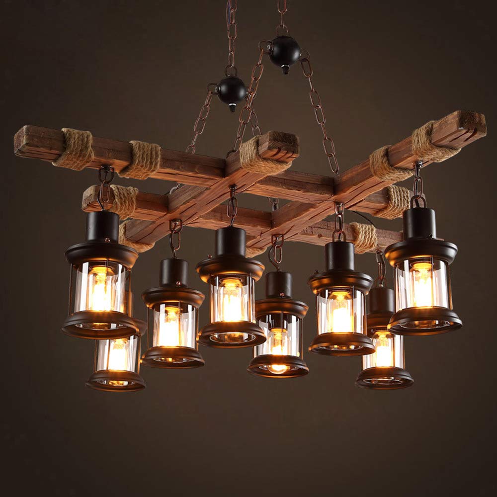Lámpara colgante E27 Vintage Retro de Madera y Metal, Color Negro, altura Ajustable, Industrial, para comedor, Sala de estar, cocina y cafetería.
