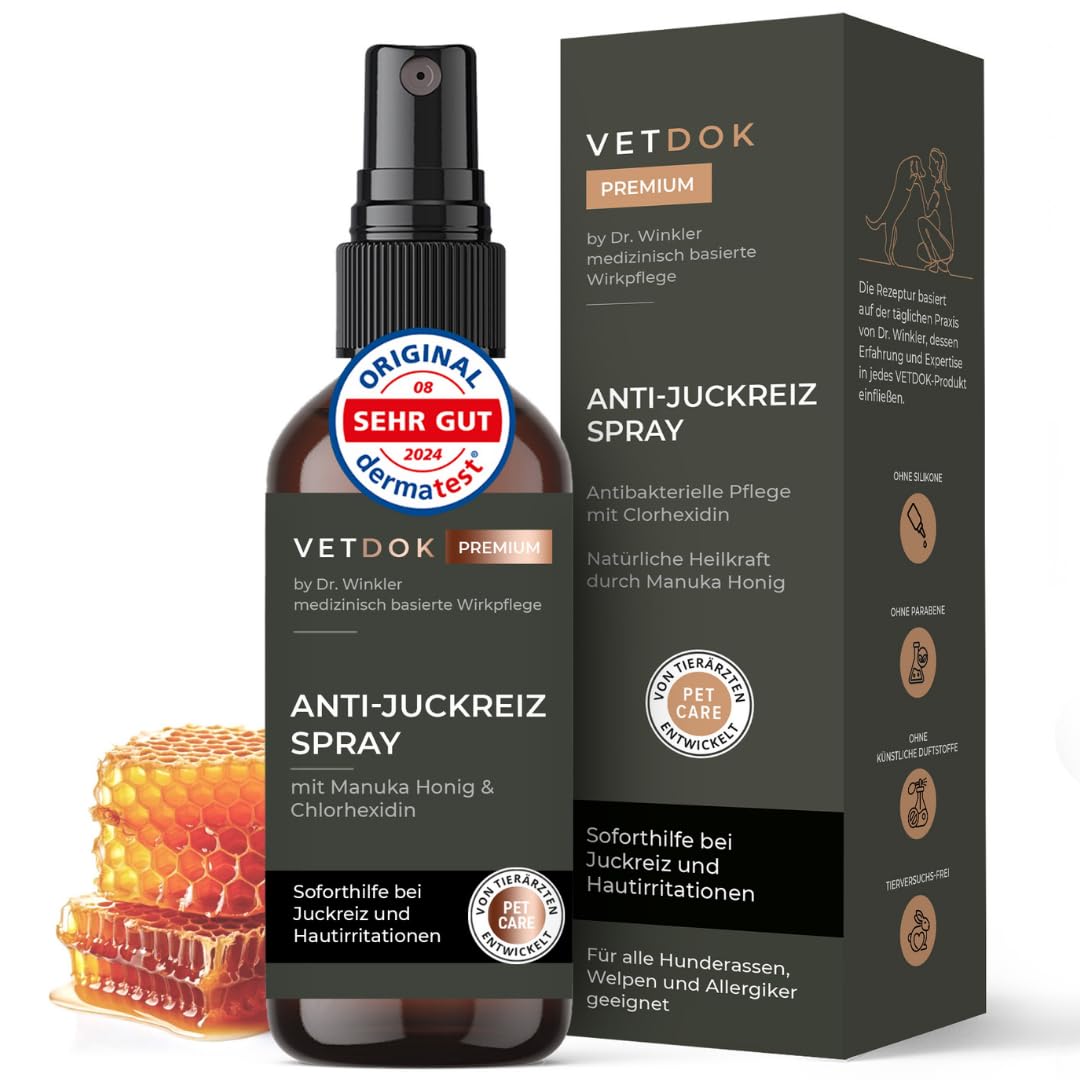 by Dr. Winkler – Anti-Juckreiz Spray & Wundspray mit Manuka-Honig – Für Hunde, Katzen, Pferde & Kleintiere – Bei Zeckenbissen, Wunden, Allergien & sensibler Haut 75ml