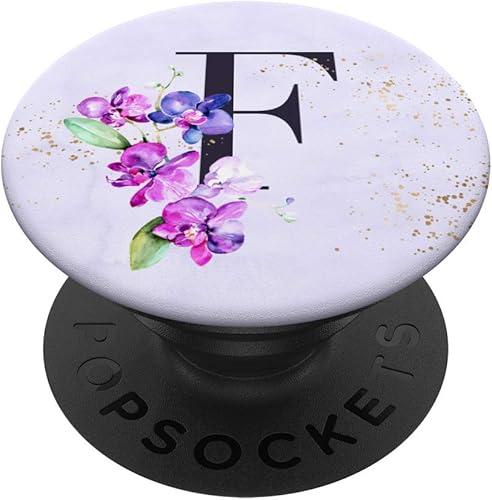 Miniatura 1 de Orquídeas plantas flores arreglo floral púrpura letra F PopSockets agarre y soporte para teléfonos y tabletas