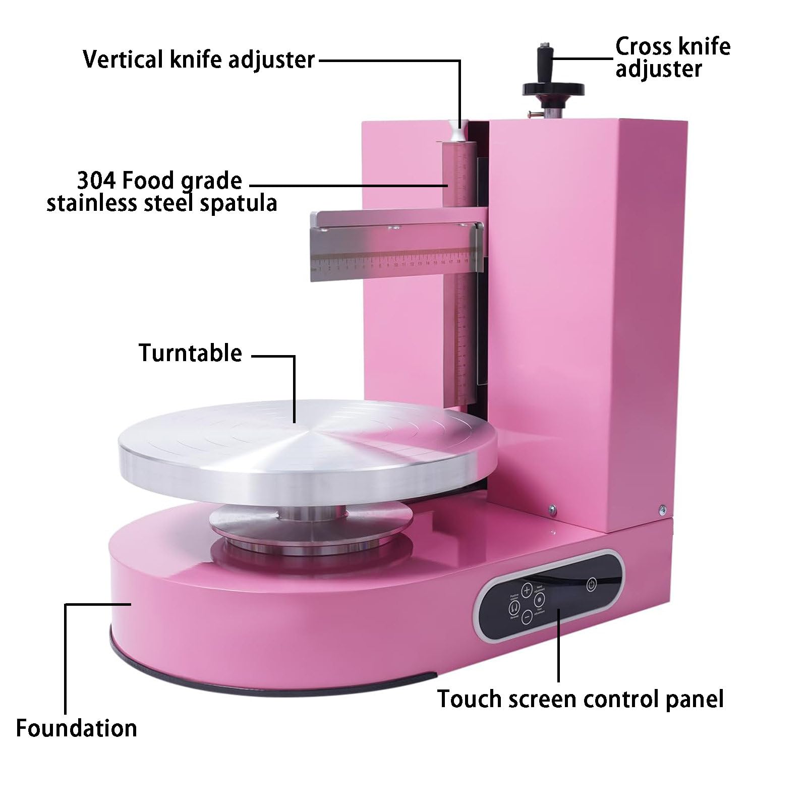 Elektrische Tortendekoration Maschine, 4-12 Zoll Torten Buttercreme Streichmaschine, Professionelle Tortenguss Maschine mit 304 Edelstahlspatel, Elektronische Tasten,Pink