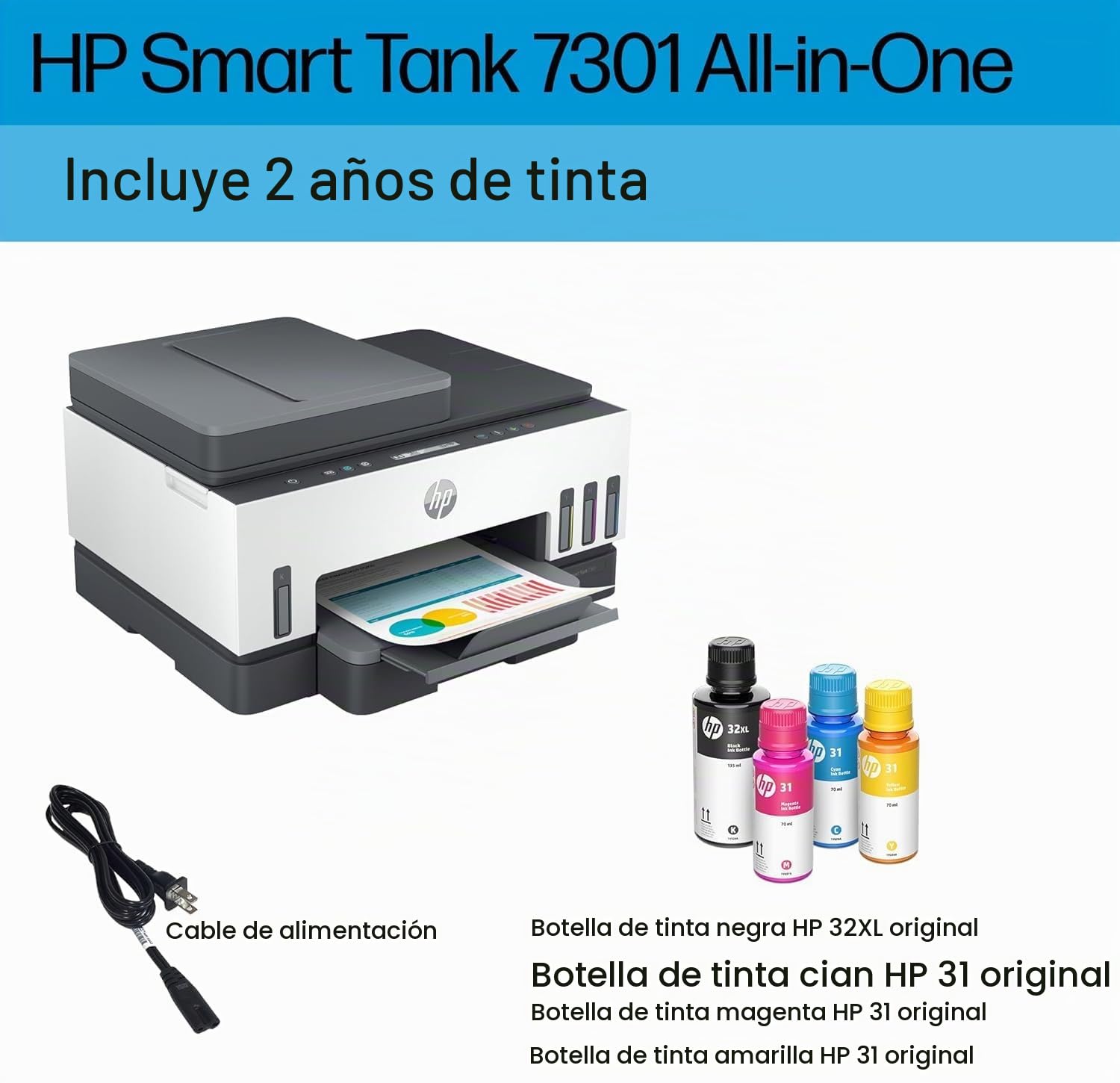 Smart Tank Impresora multifunción 7305, Impresión, escaneado, copia, AAD y Wi-Fi, AAD de 35 hojas Escanear a PDF Impresión a d