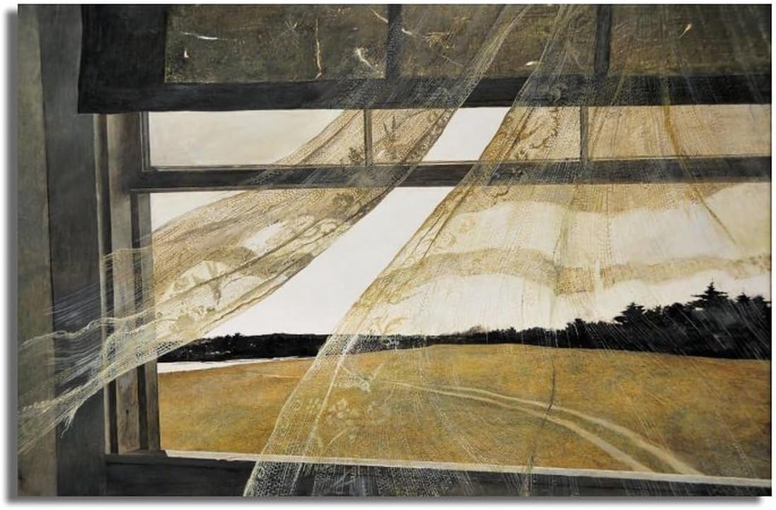 Wind From the Sea by Andrew Wyeth Circa 1947 wind blow curtains Scene Realism Landscape Nature Vintage Print Poster wall art decoration printing posters canva room decorative gift 24x16 Overall Size