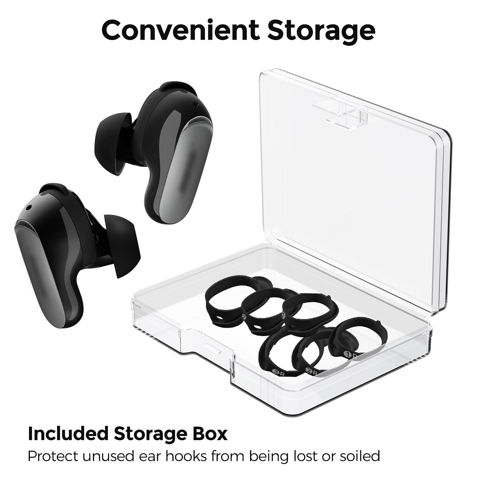 AhaStyle Crochets d'oreille pour Bose QuietComfort Ultra 2e Génération (2025) et QuietComfort Ultra (2023) [avec Étui Rangement Portable] – 3 Paires (S/M/L) – Embouts Sport Antidérapants en Silicone