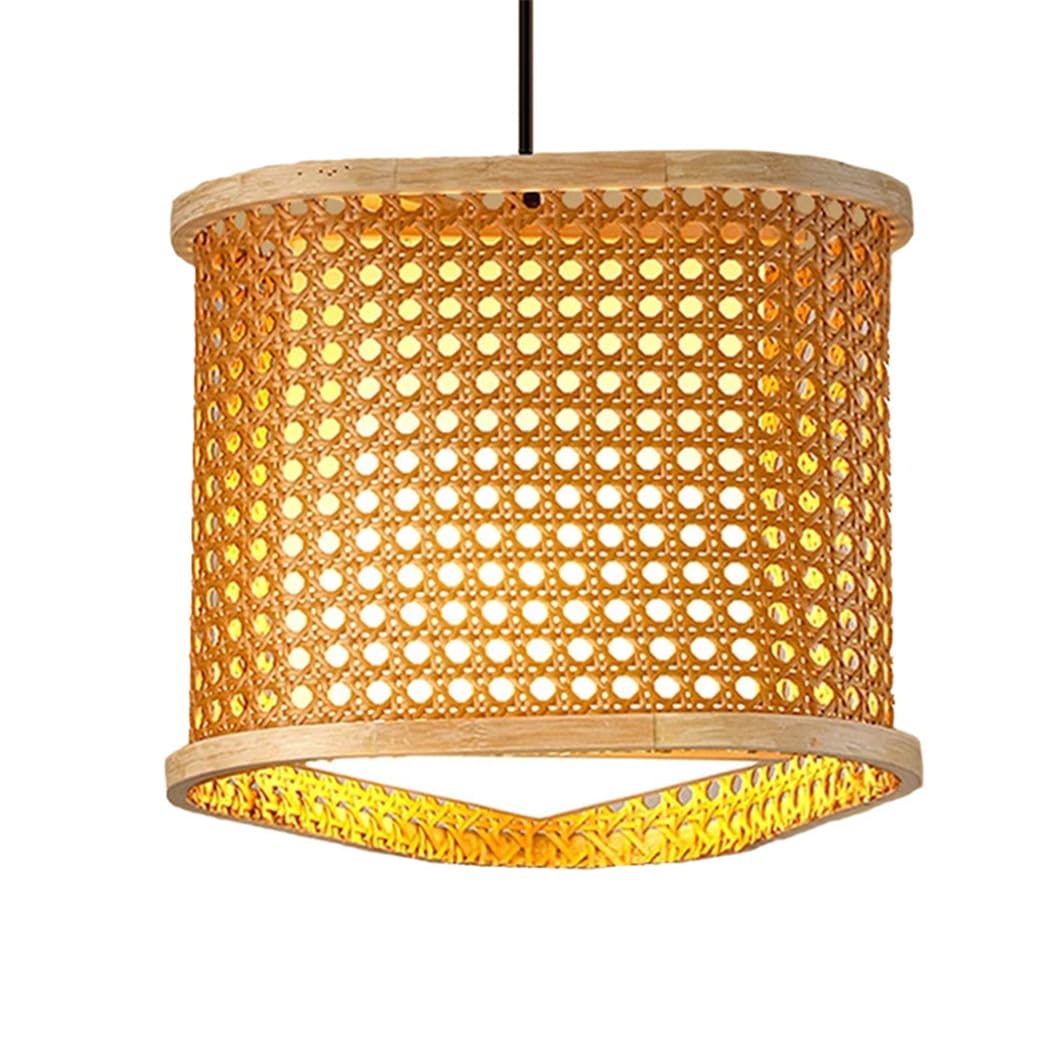 CWVYKNP Restaurant Hallway Lighting Fixture 1-Light Geometric Chandelier Intricate Rattan Woven Pendant Light Shades Antique Single Hanging Lamp for Kitchen Bedroom, Entryway, Foyer