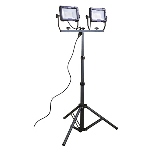 Projecteur LED de chantier filaire sur pied télescopique 2x50W, 2x4100 lumens, IP65, IK07, 4000K, garantie 3 ans - Tibelec