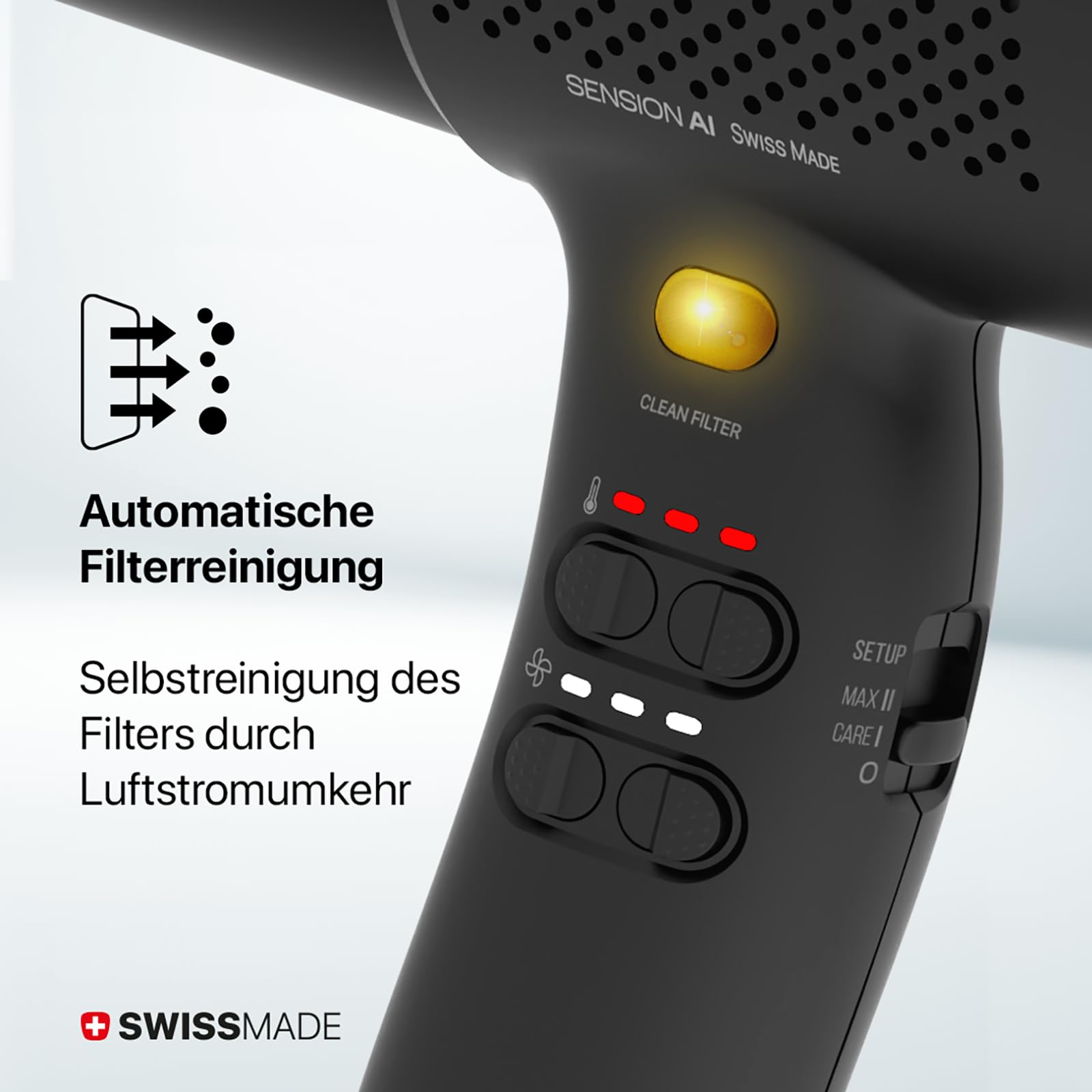 Valera Sension AI, Profi-Haartrockner, 2000W | Schwarz,Föhn mit High-Speed Digitalmotor,18 Temperatur- und Luftstromstufen, Ionisator, Leichtes Design, Swiss Made