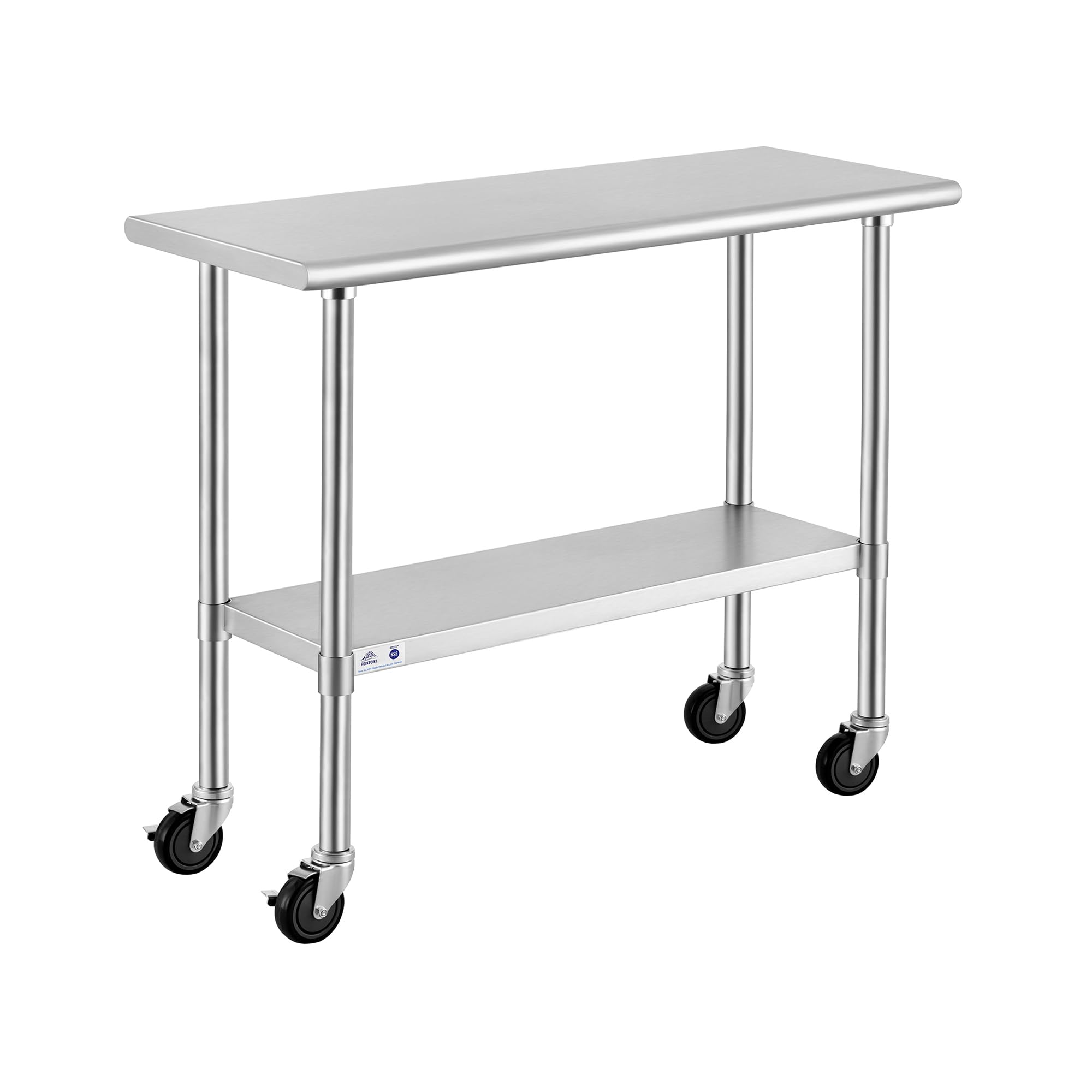 ROCKPOINT Stainless Steel Table for Prep &amp; Work with Caster Wheels 18x36 Inches, NSF Metal Commercial Kitchen Heavy Duty Table with Adjustable Under Shelf and Table Foot for Restaurant, Home and Hotel