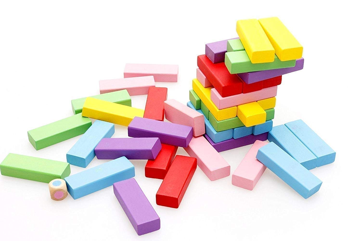 Mahi Enterprise? Multi Colour 54 Pcs Blocks 1 Dices Wooden Numbered Building Bricks Stacking Classic Traditional Toppling Tumbling Tower Game Kid Gift - Challenging Maths for Adults and Kids 3
