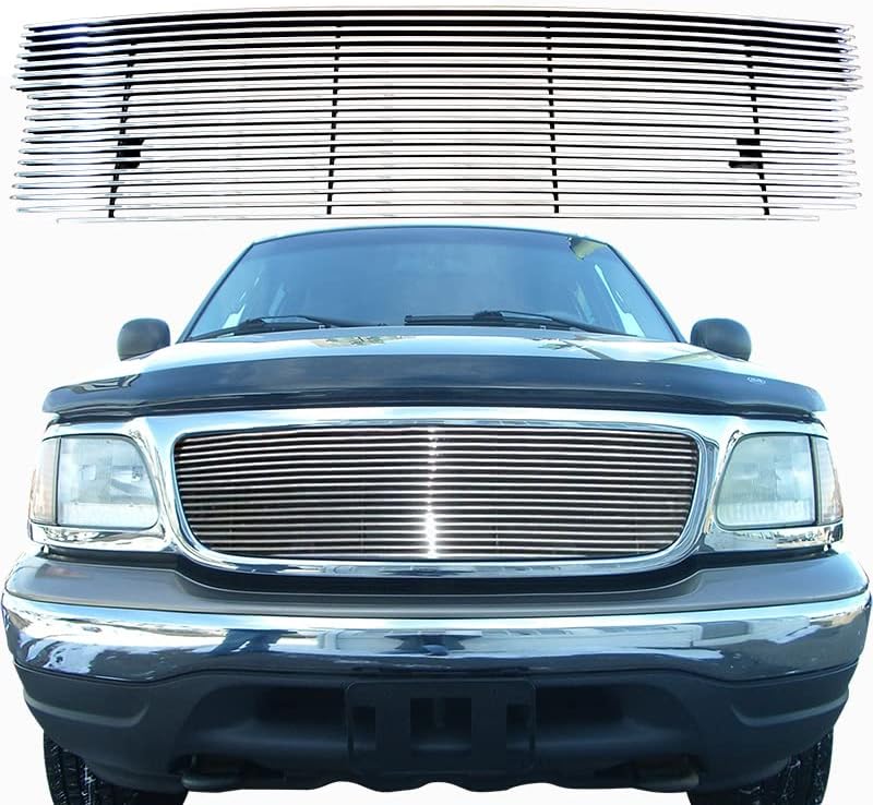 Billet Grille Insert fits 1999-2003 Ford F150/Lightning/Harley Davidson Front Upper Grille Inserts Cover Guard Replament Aluminum 1pc 2000 2001 2002