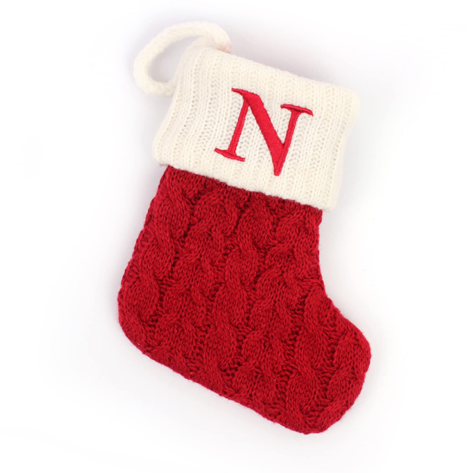 LSFYSZD Christmas Stockings with Letter Monogrammed Mini Cute Stocking -7.08'' Decorative Socks Knitted Plush Gift Stocking (Red N, One Size)
