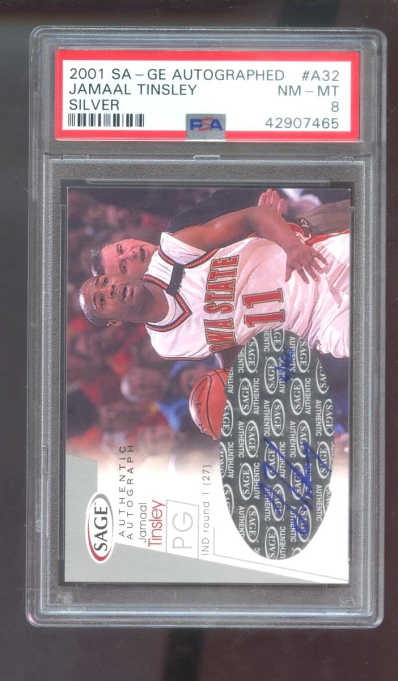 2001-02 SA-GE Sage Jamaal Tinsley ROOKIE RC AUTO SIGNED Autograph Autographed Card PSA 8 Graded Basketball NBA COA #A32 Silver Autographed 6/160