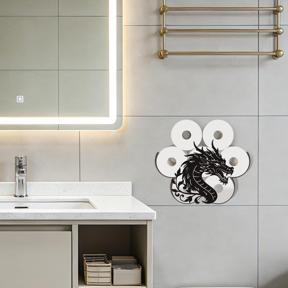 WADORN Porte-Rouleau Papier Toilette en métal Black Dragon Accessoires décoration médiévaux pour Salle de Bain avec Rangement supplémentaire pour 8 Rouleaux Décoration Amusante sur Pied Organisateur