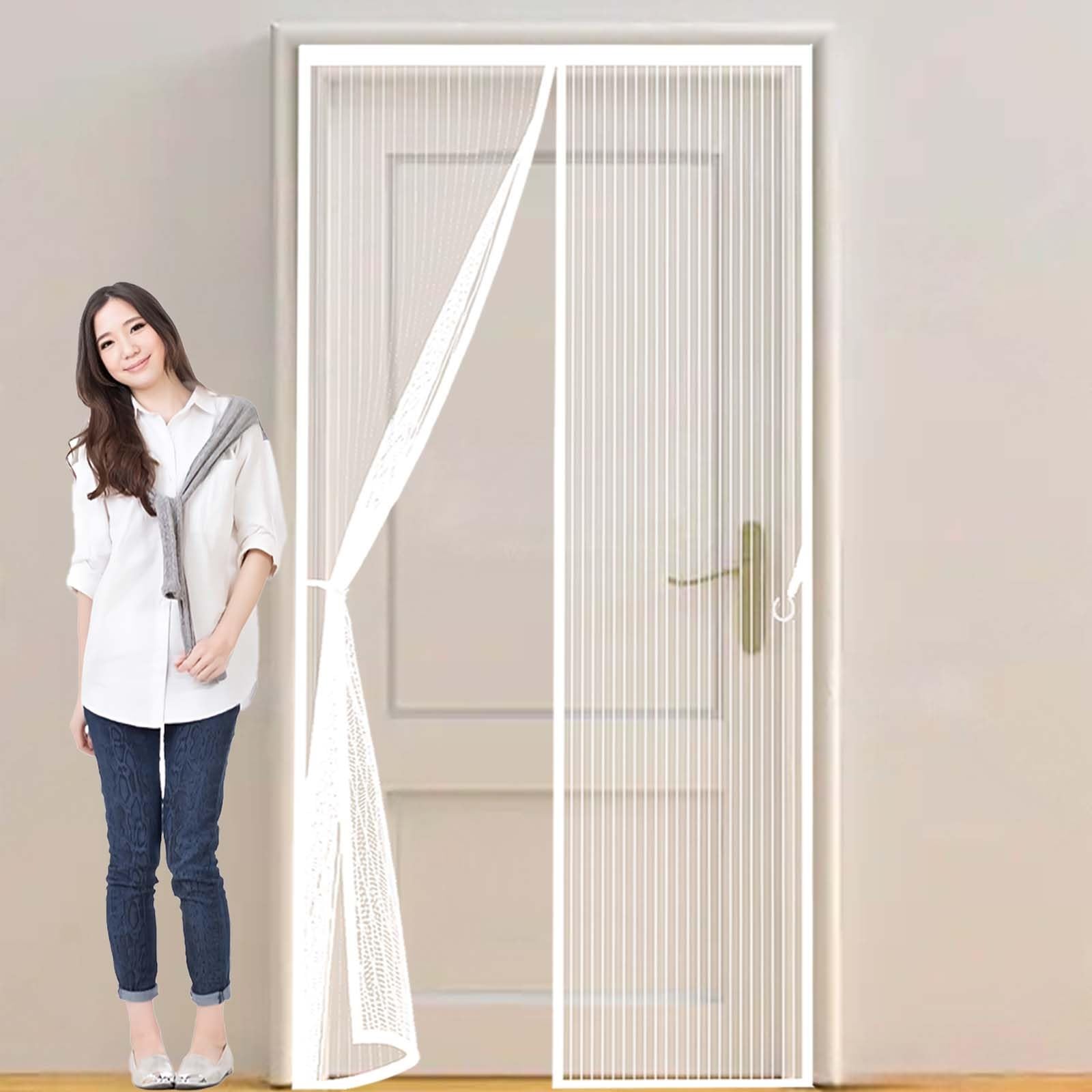 Heavy Duty Bug Mesh Curtain 139 x 201 cm Durable, Keeps Bugs Out, Kid and Pet Friendly Magnet Fly Screen Door Insect Protection Hundreds of Sizes, Lets Fresh Air in, White