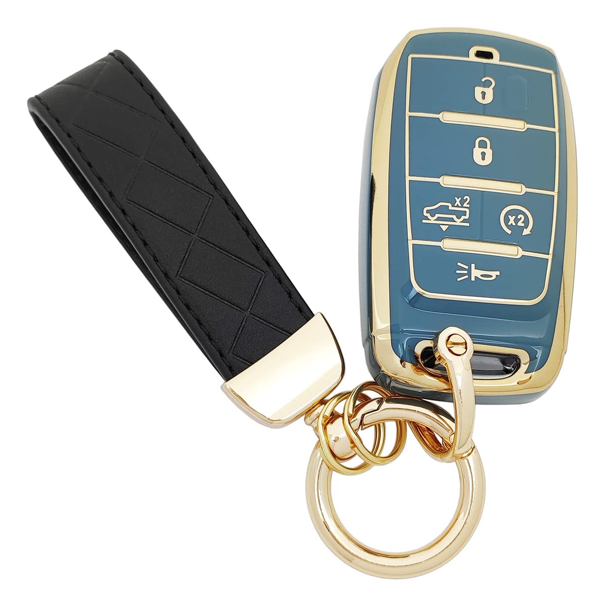 TPU Protective Key Fob Cover Case Compatible with 2009-2022 Dodge Ram 1500 2500 3500 Smart Remote Key Fob (5 Buttons, Blue)