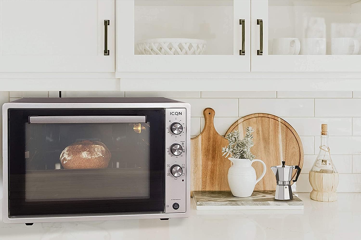 ICQN 60 Litri Mini Forno XXL, Smaltato, Spiedo Girevole, Illuminazione Interna, Ventilato, Forno Per pizza, Doppio Vetro, Funzione Timer, Temperatura da 40° Fino a 230°, 1800 W, Acciaio Inox Grigio ICQN 60 Litri Mini Forno XXL, Smaltato, Spiedo Girevole, Illuminazione Interna, Ventilato, Forno Per pizza, Doppio Vetro, Funzione Timer, Temperatura da 40° Fino a 230°, 1800 W, Acciaio Inox Grigio