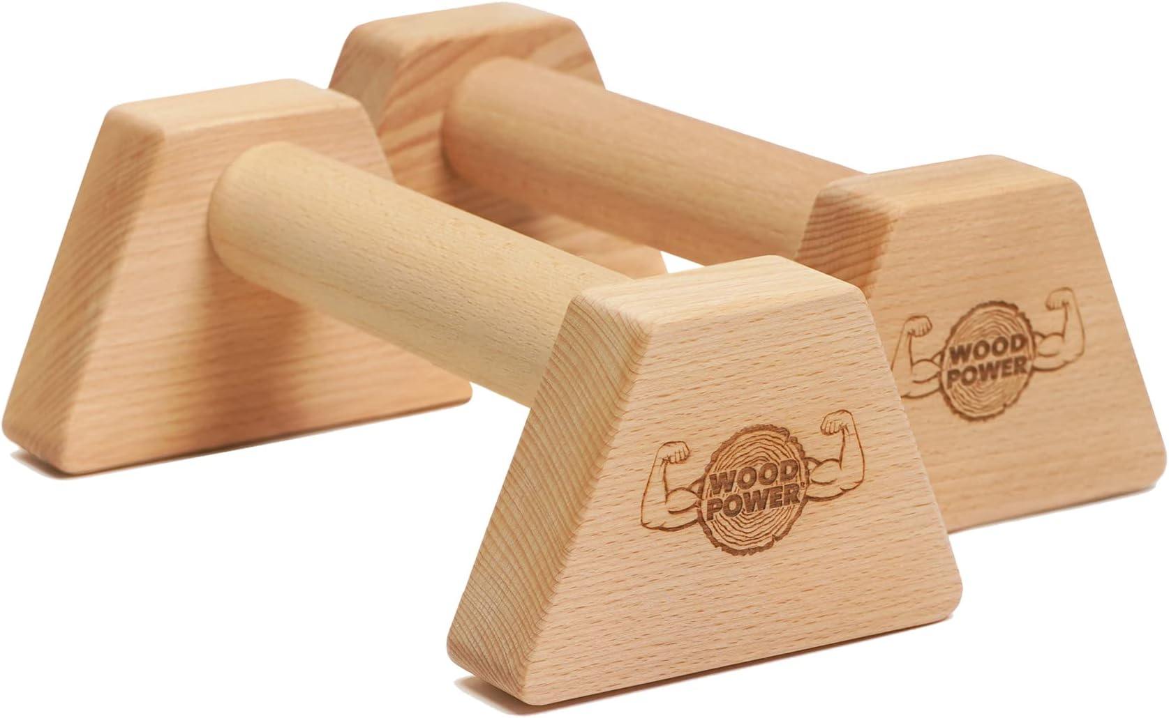 WOODPOWER® - PowerBars, Wooden Parallettes Push Up Bars, Joint-Friendly Beech Wood Calisthenics Equipment for Home, Durable Handstand Trainer Push Up Handles for Floors (Classic)
