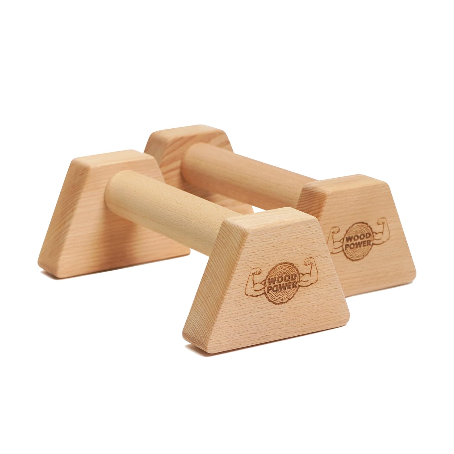 WOODPOWER® - PowerBars, Wooden Parallettes Push Up Bars, Joint-Friendly Beech Wood Calisthenics Equipment for Home, Durable Handstand Trainer Push Up Handles for Floors, XS, Set of 2 (Classic) - Amazon product rated Grade B