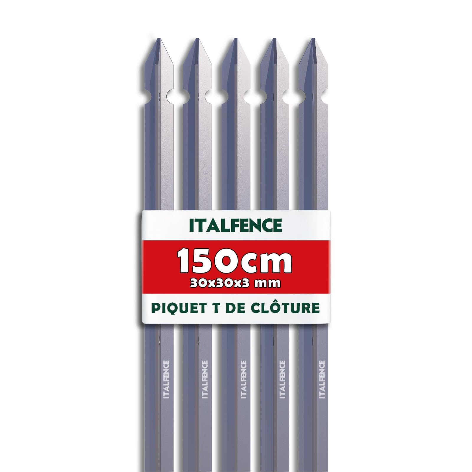 Piquet T H150cm 30x30x3mm pour clôture en fer galvanisé [10 pièces]