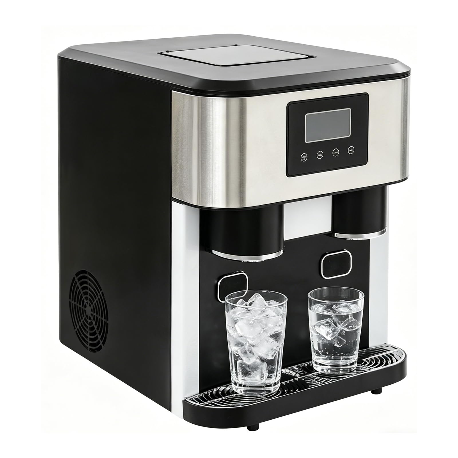 Máquina de cubitos de hielo 3 en 1 pequeña con hielo triturado, pantalla LCD, 180 W | Máquina de hielo con pala de hielo, autolimpiable, 7-9 min, hielo rápido, mesa para el hogar, oficina, restaurante y bar